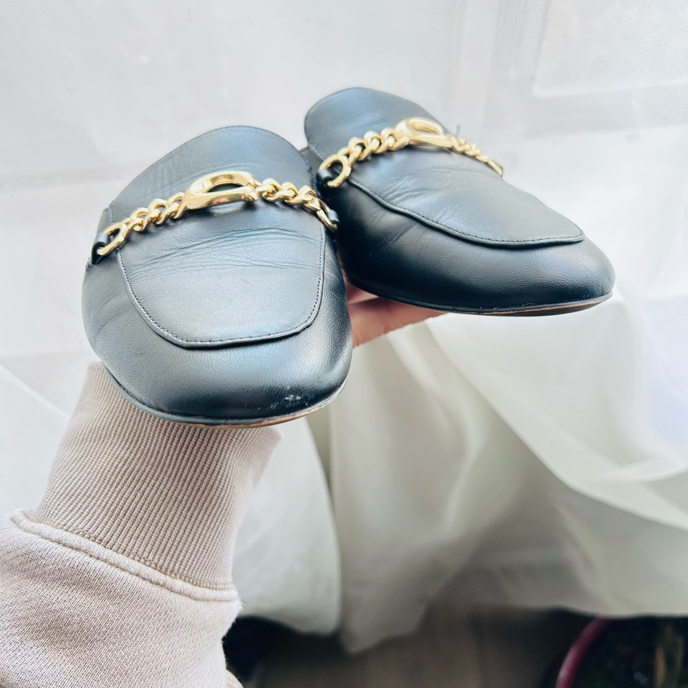 Coach Black Mules with Gold Chain